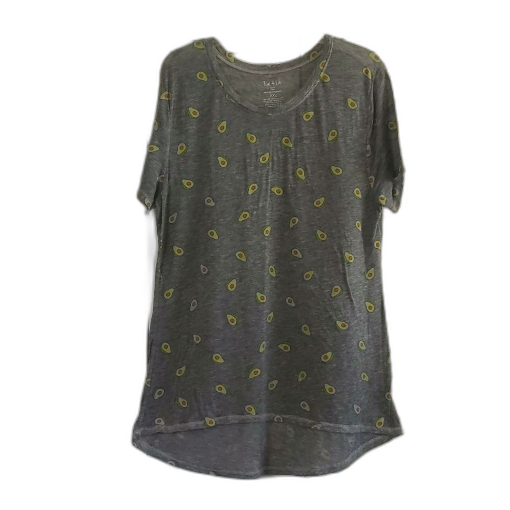 Zoe + Liv Gray Avocado Thin Stretch Tee Women's size XXL